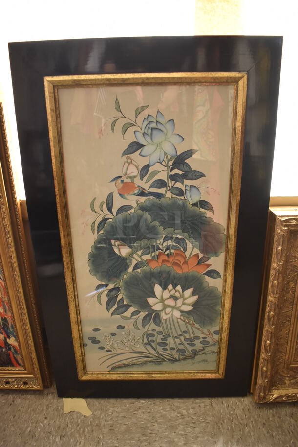 Framed Asian Style Picture of Lotus Flowers.