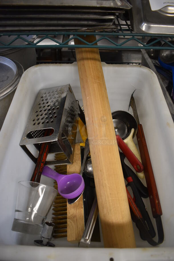 ALL ONE MONEY! Lot of Various Utensils Including Grater and Rolling Pin in Poly Bin!