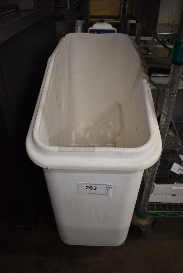 White Poly Ingredient Bin w/ Half Lid on Commercial Casters. 13x29x28 - Image 1 of 4