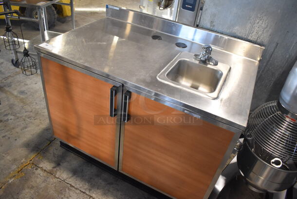 Duke Stainless Steel Counter w/ Sink Basin, Faucet, Handle and 2 Wood Pattern Doors. 48x30x40 - Image 2 of 8