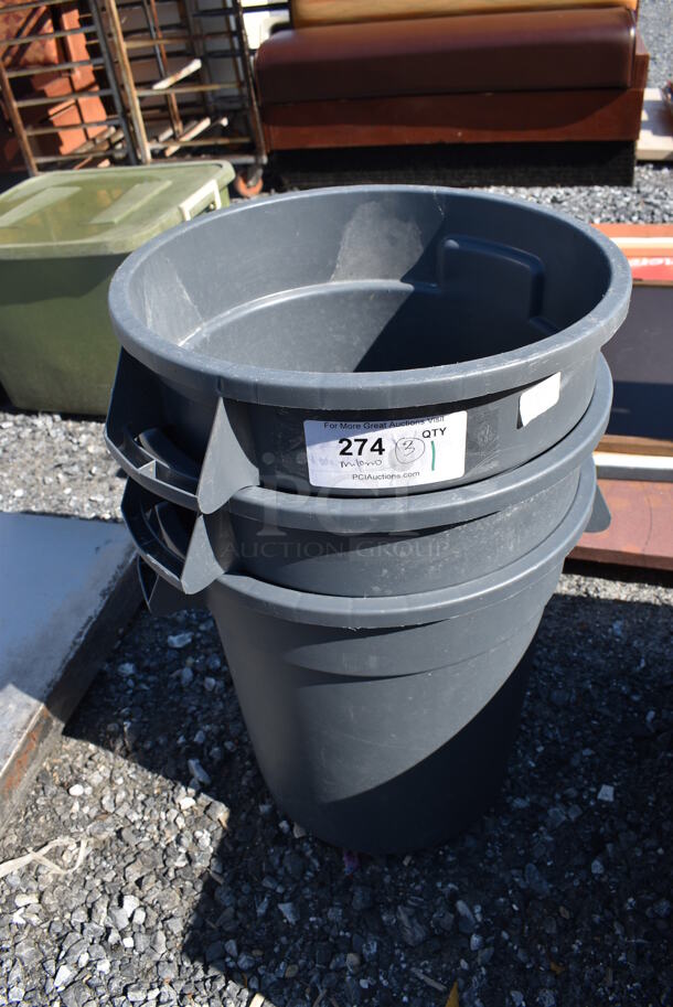 3 Gray Poly Trash Cans. 17x15.5x18. 3 Times Your Bid!