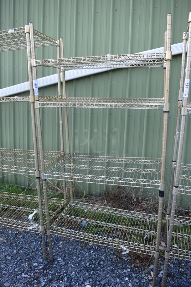 Gold Finish 4 Tier Wire Shelving Unit. BUYER MUST DISMANTLE. PCI CANNOT DISMANTLE FOR SHIPPING. PLEASE CONSIDER FREIGHT CHARGES. 36x21x75 - Image 3 of 3