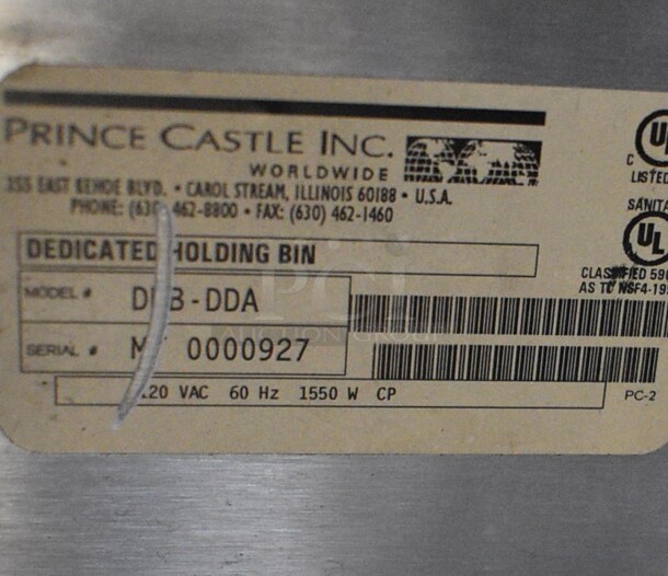 Prince Castle Model DDB-DDA Stainless Steel Commercial Countertop Dedicating Holding Bin. 120 Volts, 1 Phase. 21x15x11. Tested and Working! - Image 6 of 6