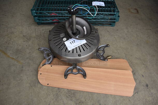 Metal Ceiling Mount Fan w/ 5 Wood Pattern Blades. Base 16x16x12