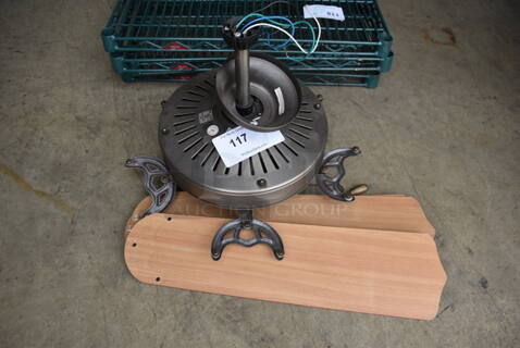 Metal Ceiling Mount Fan w/ 5 Wood Pattern Blades. Base 16x16x12