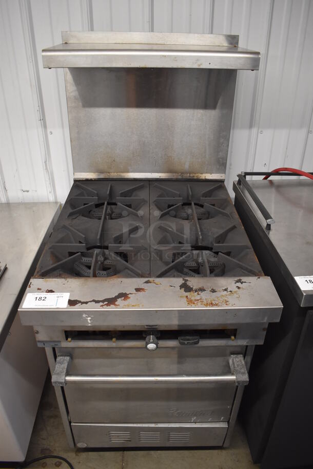 Garland Sunfire SX-4-20 Stainless Steel Commercial Natural Gas Powered 4 Burner Range w/ Oven, Over Shelf and Back Splash. 24x33x58