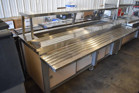 Servolift Eastern 502-4R Metal Commercial Portable Refrigerated Buffet Station w/ Sneeze Guard and Tray Slide on Commercial Casters. 120/208 Volts, 1 Phase. 92x42x49