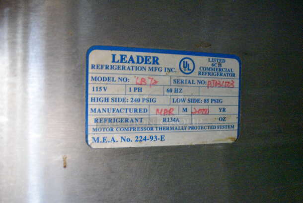 Leader LB72 Stainless Steel Commercial 3 Door Undercounter Cooler. 115 Volts, 1 Phase. Tested and Working! - Image 7 of 7