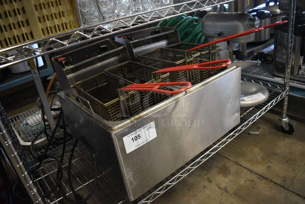 Cecilware Stainless Steel Commercial Countertop Electric Powered Double Bay Fryer w/ 4 Metal Fry Baskets. 115 Volts, 1 Phase. 22x18x17 - Image 3 of 7