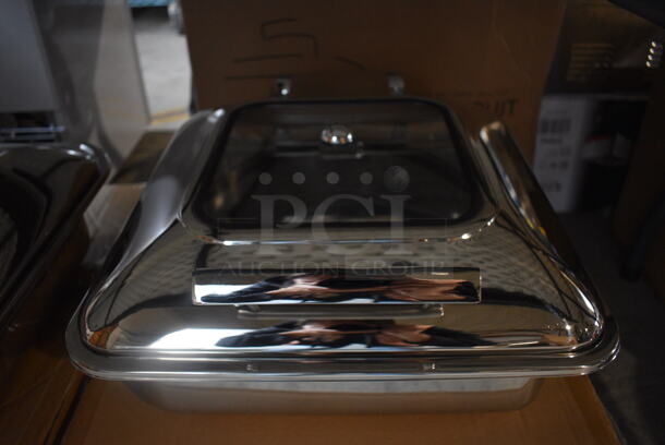 BRAND NEW IN BOX! Acopa 407IND23CHAF Stainless Steel Countertop 2/3 Size w/ Glass Top Induction Chafer. 16x18x9
