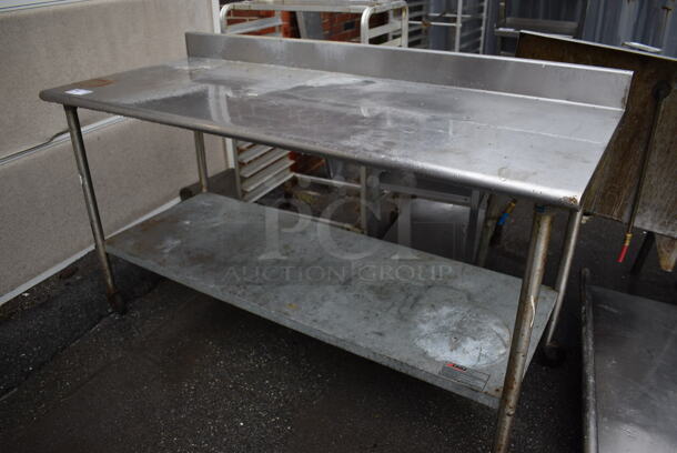 Eagle Stainless Steel Table w/ Metal Under Shelf and Back Splash on Commercial Casters. 72x30x42