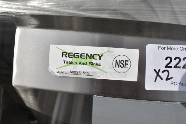 2 BRAND NEW SCRATCH AND DENT! Regency 600S31515 54" 16-Gauge Stainless Steel Three Compartment Commercial Sink with Galvanized Steel Legs and without Drainboards - 15" x 15" x 12" Bowls. No Legs. 2 Times Your Bid! - Image 10 of 10