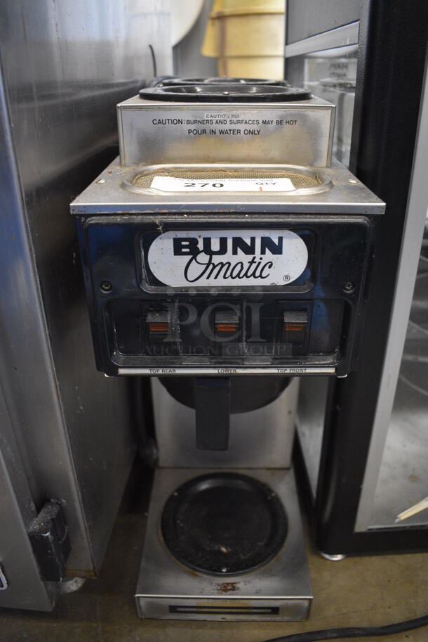 Bunn Stainless Steel Commercial Countertop 3 Burner Coffee Machine w/ Poly Brew Basket. 8x18x21