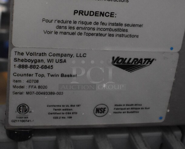 BRAND NEW! Vollrath FFA 8020 Stainless Steel Commercial Countertop Electric Powered 2 Bay Fryer w/ 4 Metal Baskets. 220 Volts. 23x19x12. Tested and Working! - Image 6 of 6