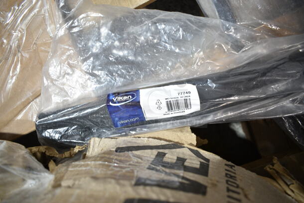 PALLET LOT of 9 BRAND NEW Items Including 164CUSHMTLBK Lancaster Table & Seating 2 1/2" Black Vinyl Padded Seat for Metal Frame Seating, 5002TPJ  Lavex 2-Ply 720' Universal Jumbo Toilet Paper Roll with 9" Diameter - 12/Case, 765EHC1P Chick-fil-A® Hero Cutter English One Pager, Vikan 77749 23 5/8" Replacement Squeegee Blade for 77545 and 77645, 765HSC56 Choice 5 1/2" x 6" Cutter for Hero Sandwich, Fineline PP3301-BK Platter Pleasers Black 8 1/2" Polypropylene Serving Fork - 144/Case, Rolls of Butcher Paper. 9 Times Your Bid!  - Image 6 of 11