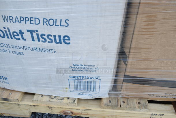 PALLET LOT of 35 BRAND NEW Boxes Including 130BKKNIFEH Choice Black Heavy Weight Plastic Knife - 1000/Case, 130BKSSPOONH Choice Black Heavy Weight Plastic Soup Spoon - 1000/Case, 500CC20 Choice Clear PET Customizable Plastic Cold Cup - 20 oz. - 600/Case, 128HD12COMBO ChoiceHD 12 oz. Microwavable Translucent Plastic Deli Container and Lid Combo Pack - 240/Case, 2 Box Choice 1.5 oz Portion Cups, 500CC24 Choice Clear PET Customizable Plastic Cold Cup - 24 oz. - 600/Case, 2 box 129MCS28B Choice 28 oz. Black Rectangular Microwavable Heavy Weight Container with Lid 8 3/4" x 6 1/4" x 1 3/4" - 150/Case, 5002TP3X496P Lavex Premium 3 1/2" x 4 1/2" Individually Wrapped 2-Ply Standard 500 Sheet Toilet Paper Roll - 96/Case, 612527L Choice 7" Round Foil-Laminated Board Lid - 500/Case, 500TW16S Choice 16 oz. Translucent Thin Wall Squat Plastic Cold Cup - 1000/Case, 130TRAY16 Visions Black PET Plastic 16" Thermoform Catering / Deli Tray - 25/Case, 500CC9 Choice 9 oz. Clear PET Customizable Plastic Squat Cold Cup - 1000/Case, 2 Box 5001RT800N Lavex 8" Natural Kraft Hardwound Paper Towel, 800 Feet / Roll - 6/Case, 164VYCHAIRBK Lancaster Table & Seating Vineyard Series Smokey Black Outdoor Cross Back Chair. 35 Times Your Bid!  - Image 10 of 12