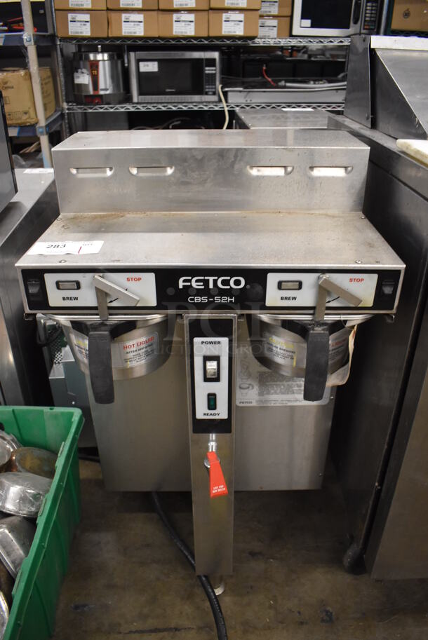 Fetco CBS-52H Stainless Steel Commercial Countertop Coffee Machine w/ Hot Water Dispenser and 2 Metal Brew Baskets. 21x16x36