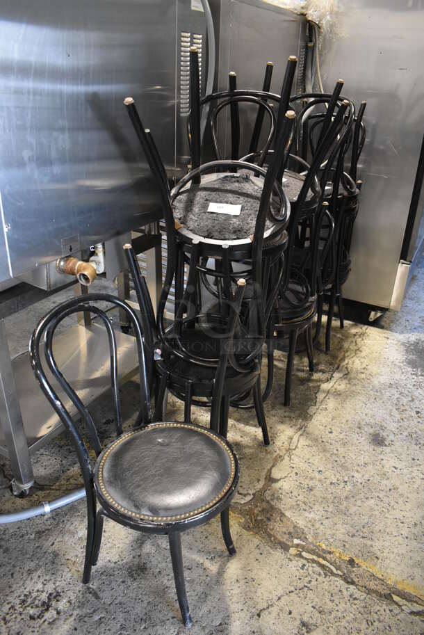 5 Black Wood Pattern Dining Height Chairs w/ Black Seat Cushion and Nail Head Trim. Stock Picture - Cosmetic Condition May Vary. 5 Times Your Bid! - Image 7 of 7
