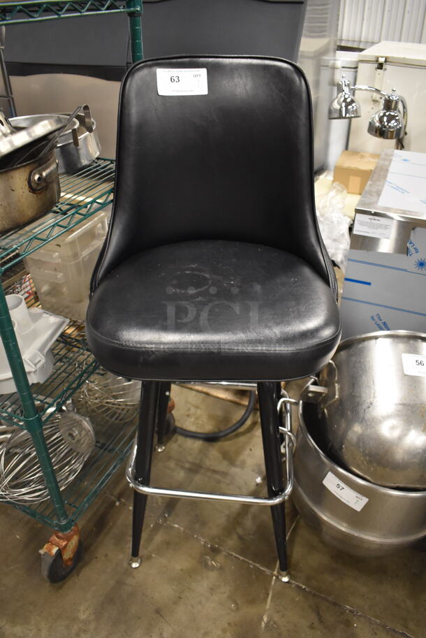 Black Cushioned Bar Stool With Bucket Seat On Black Legs