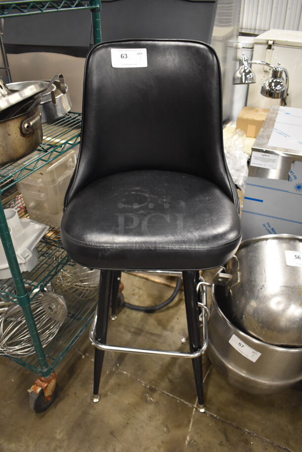 Black Cushioned Bar Stool With Bucket Seat On Black Legs - Image 1 of 2
