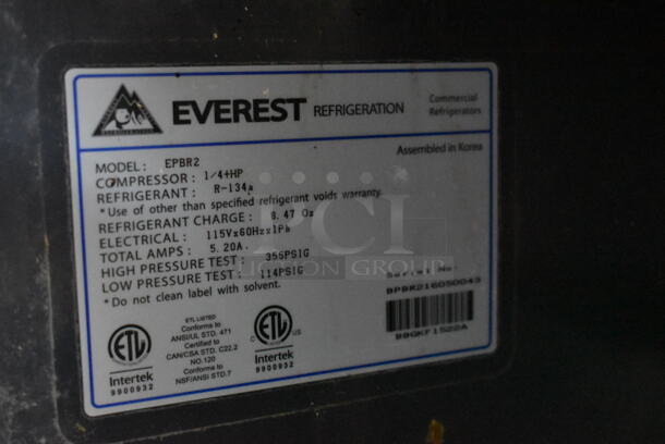 Everest EPBR2 Stainless Steel Commercial Sandwich Salad Prep Table Bain Marie Mega Top on Commercial Casters. 115 Volts, 1 Phase. Tested and Working! - Image 6 of 7