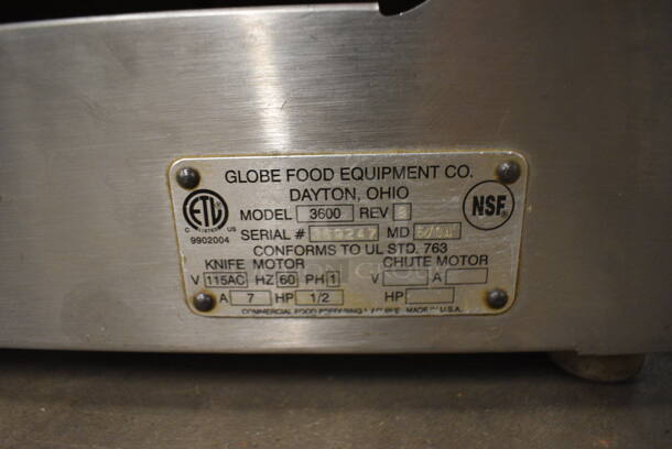 Globe Model 3600 Stainless Steel Commercial Countertop Automatic Meat Slicer w/ Blade Sharpener. 115 Volts, 1 Phase. 25x20x20. Tested and Working! - Image 4 of 5