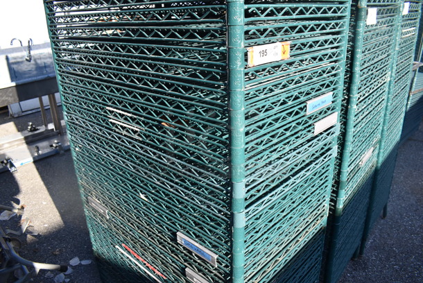 ALL ONE MONEY! Lot of 43 Green Finish Wire Shelves and 4 Poles. 36x21x1.5, 76" - Image 3 of 4