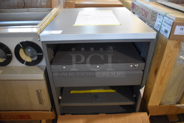 BRAND NEW! Royston 62091077-296 Gray Metal Cabinet w/ Wood Pattern Countertop. 24x30x28