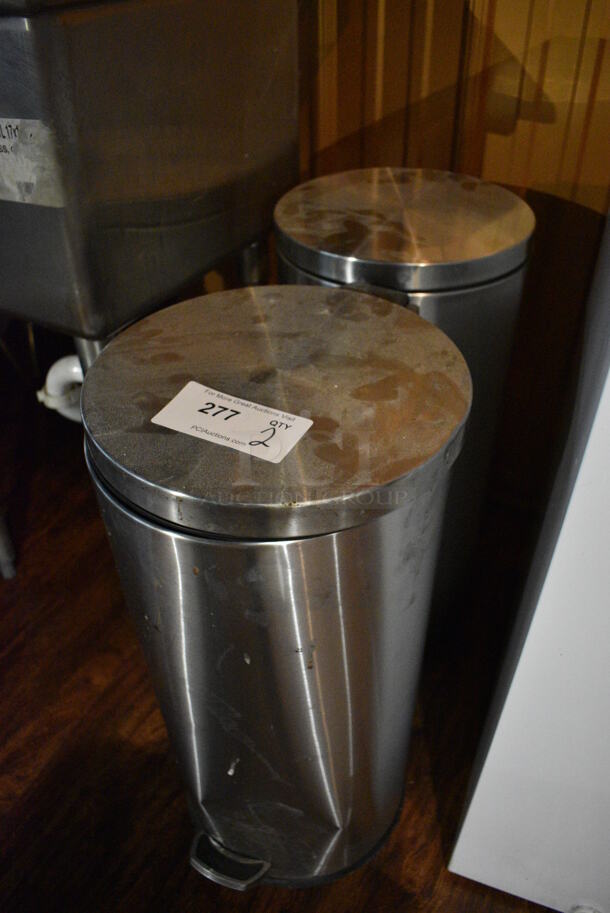 2 Chrome Finish Trash Can w/ Foot Pedal. 11.5x14x25. 2 Times Your Bid! (lounge) - Image 2 of 3