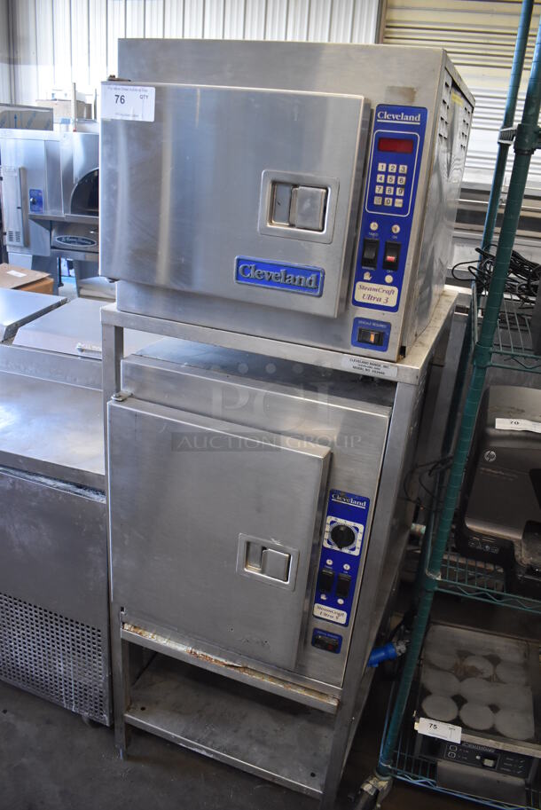 2 Cleveland Stainless Steel Commercial Single Compartment Steam Cabinet on Stainless Steel 2 Tier Equipment Stand. SteamCraft Ultra 5 and SteamCraft Ultra 3. 208 Volts, 3 Phase. 24x32x69. 2 Times Your Bid! - Image 2 of 8