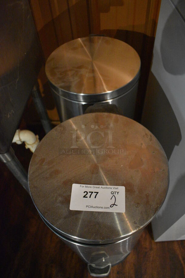 2 Chrome Finish Trash Can w/ Foot Pedal. 11.5x14x25. 2 Times Your Bid! (lounge) - Image 3 of 3