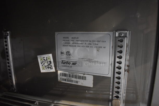 Turbo Air Model MUR-28 Stainless Steel Commercial Single Door Under Counter Cooler w/ Poly Clear Sneeze Guard. 115 Volts, 1 Phase. 27.5x30x63. Tested and Powers On But Does Not Get Cold - Image 4 of 4