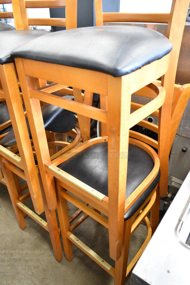 12 Wood Pattern Bar Height Chair w/ Black Seat Cushion. 12 Times Your Bid! - Image 6 of 7