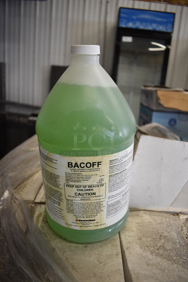 PALLET LOT OF 24 Boxes of 4 Jugs of Bacoff Cleaner Jugs. Total of 96 Jugs. 6x6x12. 24 Times Your Bid!