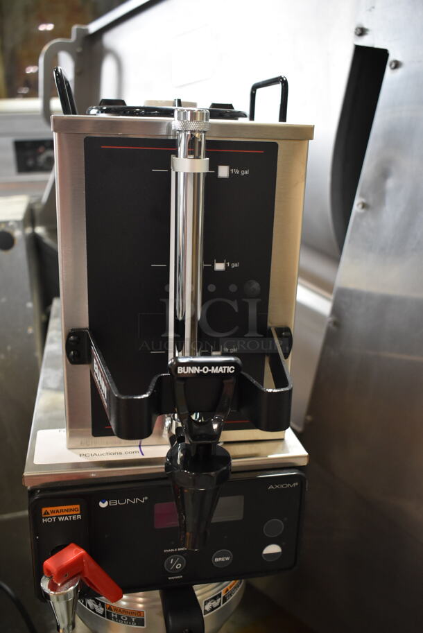 BRAND NEW SCRATCH AND DENT! 2023 Bunn SINGLE AXIOM 15 Stainless Steel Commercial Countertop Single 1 Gallon Coffee Brewer w/ Hot Water Dispenser, Metal Brew Basket and Server Satellite. 120 Volts, 1 Phase.  - Image 5 of 9