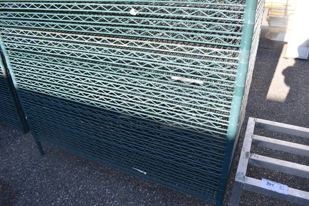 ALL ONE MONEY! Lot of 35 Green Finish Wire Shelves and 4 Poles. 48x24x1.5, 65 - Image 4 of 4