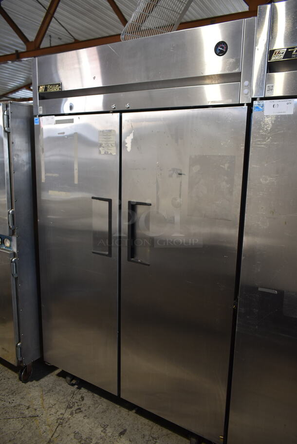 2014 True TG2R-2S ENERGY STAR Stainless Steel Commercial 2 Door Reach In Cooler w/ Poly Coated Racks on Commercial Casters. 115 Volts, 1 Phase. Tested and Working! - Image 1 of 8
