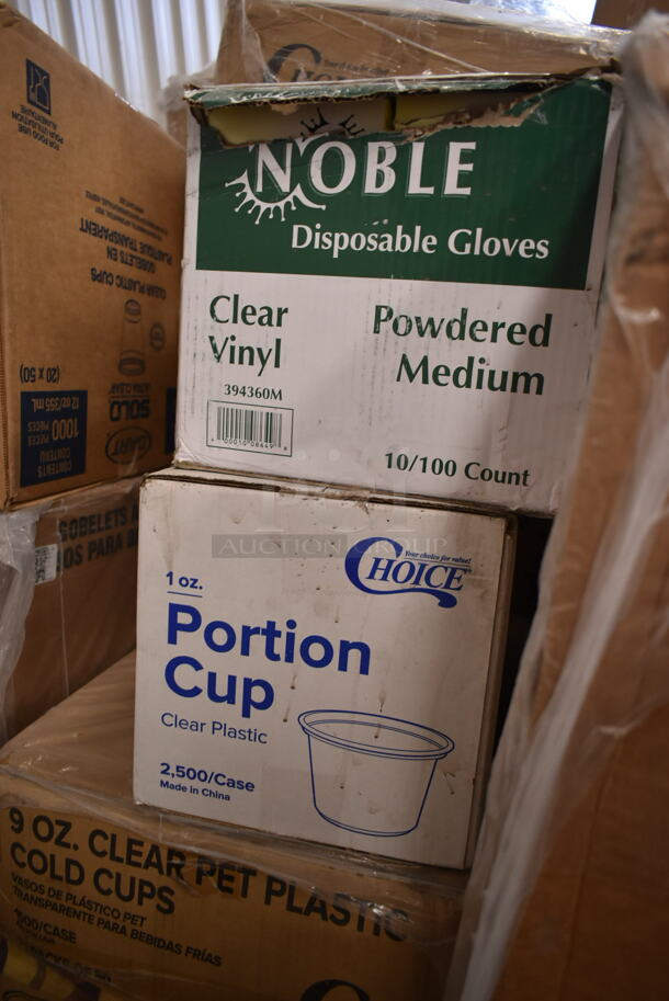 PALLET LOT of 29 BRAND NEW Boxes Including Enjay Gold Embossed Rounds, Lavex Natural Hardwound Roll Towels, 2 Box Silver Visions Cutlery, 612FFL1230 Choice Foil Steam Table Pan Lid - Full Size - 50/Case, 2 Box 500TW10 Choice 10 oz. Translucent Thin Wall Plastic Cold Cup - 2500/Case, 2 Box Dart 10CPWQR Quiet Classic 10 1/4" 3 Compartment White Laminated Round Foam Plate - 500/Case, 3052116 Plastic Kids Cup with Reusable Lid and Curly Straw - 250/Case, 394360M Noble Products Powdered Disposable Vinyl Gloves for Foodservice - 1000/Case, Choice 1 oz Portion Cups, 500CC9 Choice 9 oz. Clear PET Customizable Plastic Squat Cold Cup - 1000/Case, 760SOUP6WPL Choice 6 oz. White Double Poly-Coated Paper Food Cup with Vented Plastic Lid - 250/Case, 795KFTL32RPE Choice 16-32 oz. Round PET Take-Out Lid - 300/Case. 29 Times Your Bid!  - Image 11 of 12
