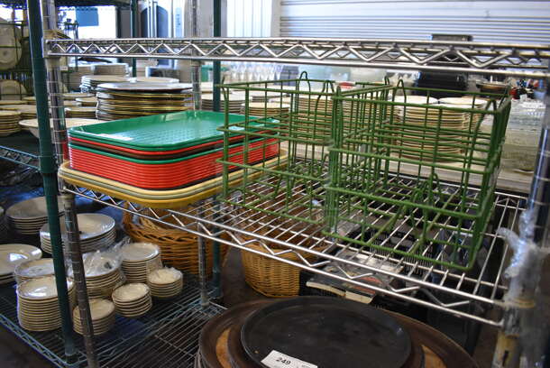 ALL ONE MONEY! Tier Lot of Various Items Including Poly Trays and Green Coated Baskets - Image 3 of 5