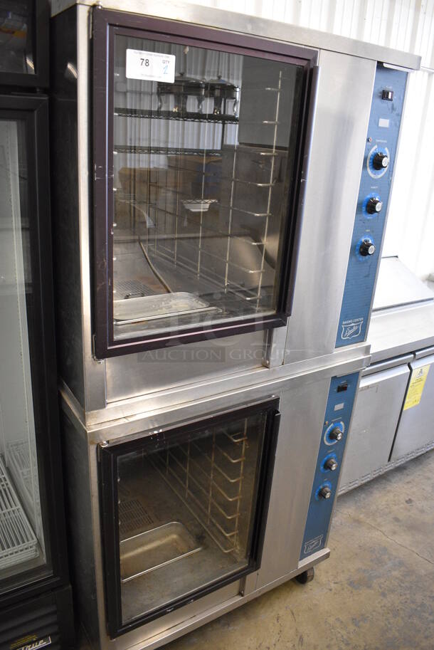 2 Duke PFB-2 Stainless Steel Commercial Electric Powered Proofer w/ View Through Doors and Thermostatic Controls on Commercial Casters. 120 Volts, 1 Phase. 38x38x76. 2 Times Your Bid!