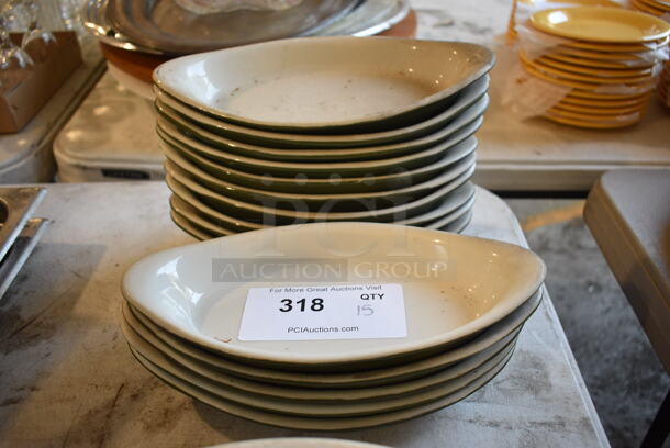 15 White and Green Ceramic Single Serving Casserole Dishes. 10x5.5x1.5. 15 Times Your Bid!