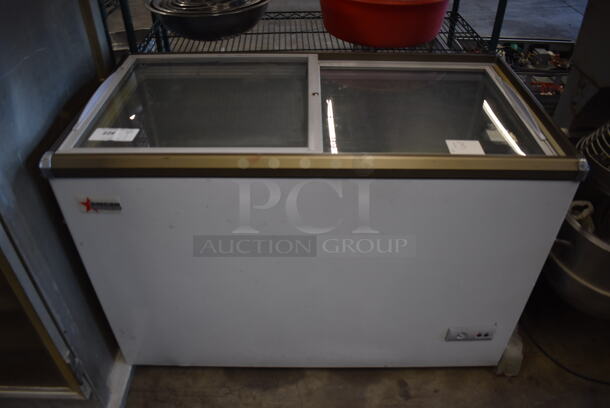 Omcan XS-320 Metal Commercial Chest Freezer Merchandiser. 110 Volts, 1 Phase. 46x24x31.5. Tested and Working!