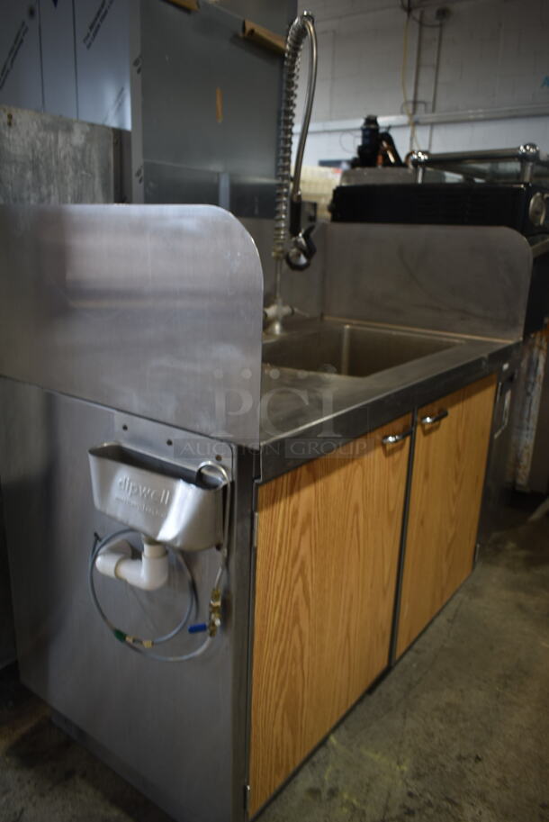 Stainless Steel Commercial Counter w/ Sink Bay, Spray Nozzle Attachment and 2 Wood Pattern Doors. - Image 2 of 6