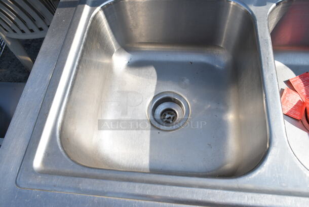 Stainless Steel 2 Bay Sink w/ Faucet, Handles, Back Splash and Under Shelf.  - Image 4 of 9