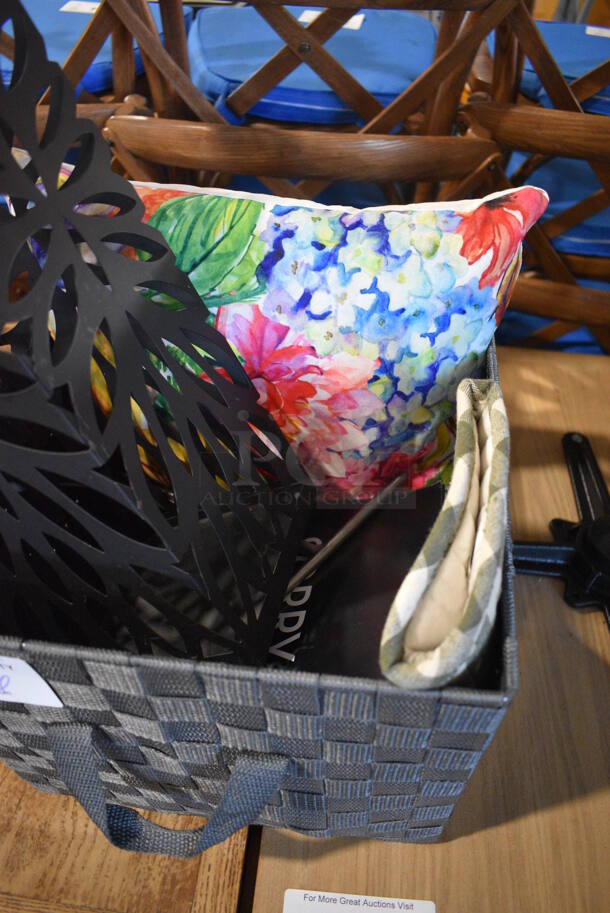 ALL ONE MONEY! Lot of Various Items In Gray Basket Including Pillow! - Image 3 of 3