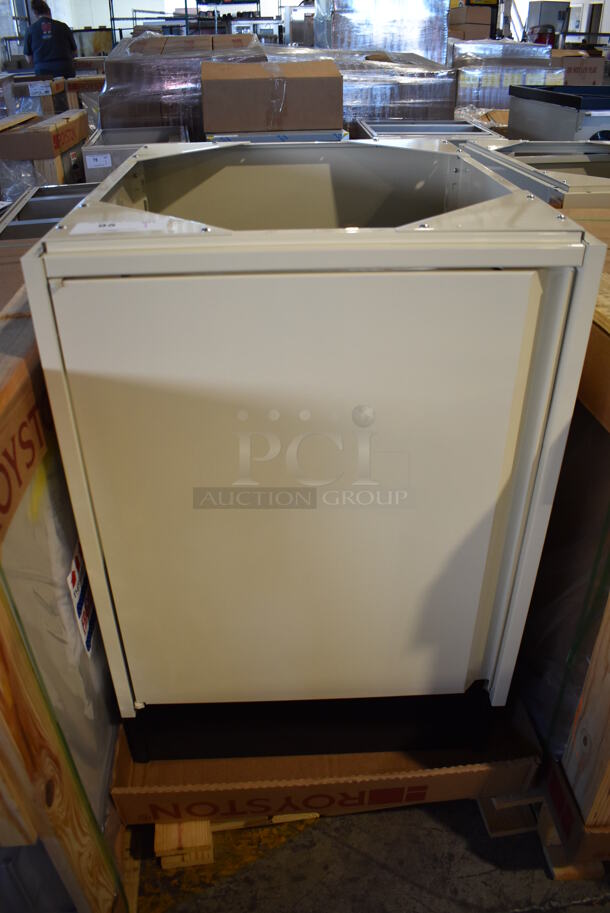BRAND NEW ! Royston 60015379-012 Tan Metal Single Door Cabinet w/ Trash Can and Dolly. 24x29x35