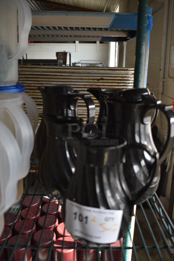 ALL ONE MONEY! Lot of 5 Black Pitchers w/ 2 Lids! Includes 7.5x6x9, 6.5x4.5x7 - Image 1 of 4