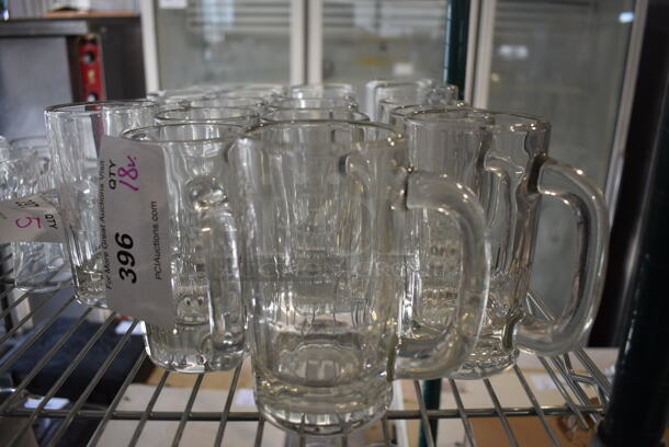18 Various Glass Mugs. Includes 4.5x3x5.5. 18 Times Your Bid!