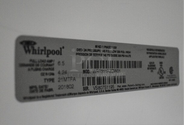 Whirlpool Model WRT311FZDW01 Cooler and Freezer Combo Unit. 115 Volts, 1 Phase. 33x30x66. Tested and Working! - Image 7 of 7