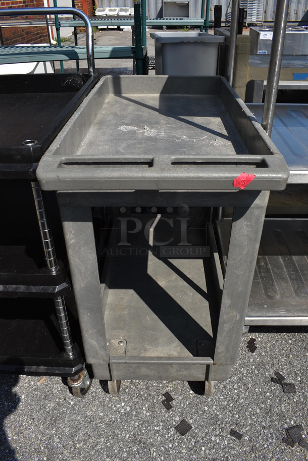 Gray Poly 2 Tier Cart on Commercial Casters. 34.5x17.5x33